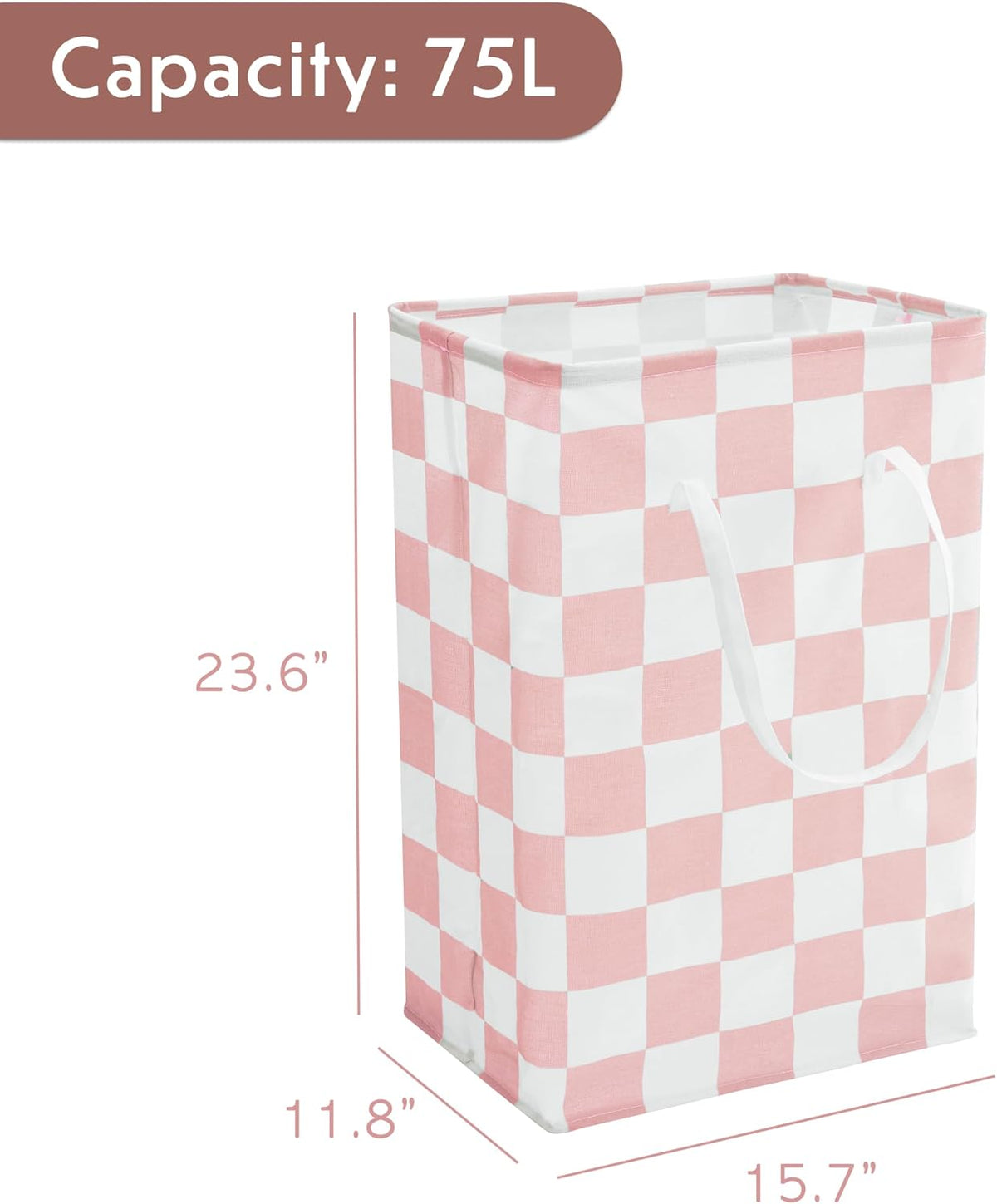 Checkered Laundry Hamper, Pack of 2, Large Pink Collapsible Cloth Hampers Basket for Storage Girls Wome Organization Cute Aesthetic, 2 x 75L