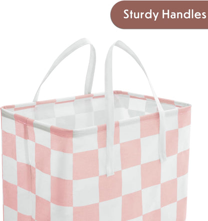 Checkered Laundry Hamper, Pack of 2, Large Pink Collapsible Cloth Hampers Basket for Storage Girls Wome Organization Cute Aesthetic, 2 x 75L