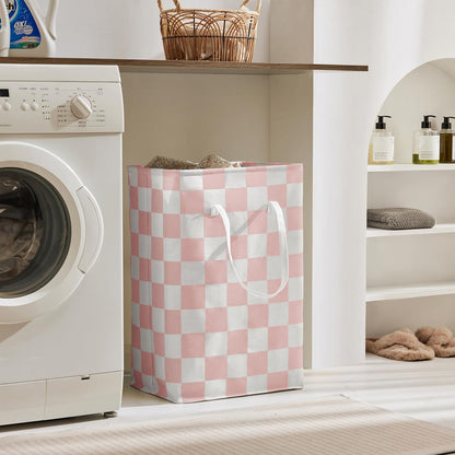 Checkered Laundry Hamper, Pack of 2, Large Pink Collapsible Cloth Hampers Basket for Storage Girls Wome Organization Cute Aesthetic, 2 x 75L