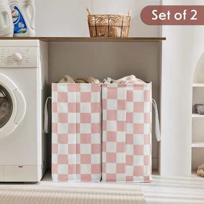 Checkered Laundry Hamper, Pack of 2, Large Pink Collapsible Cloth Hampers Basket for Storage Girls Wome Organization Cute Aesthetic, 2 x 75L