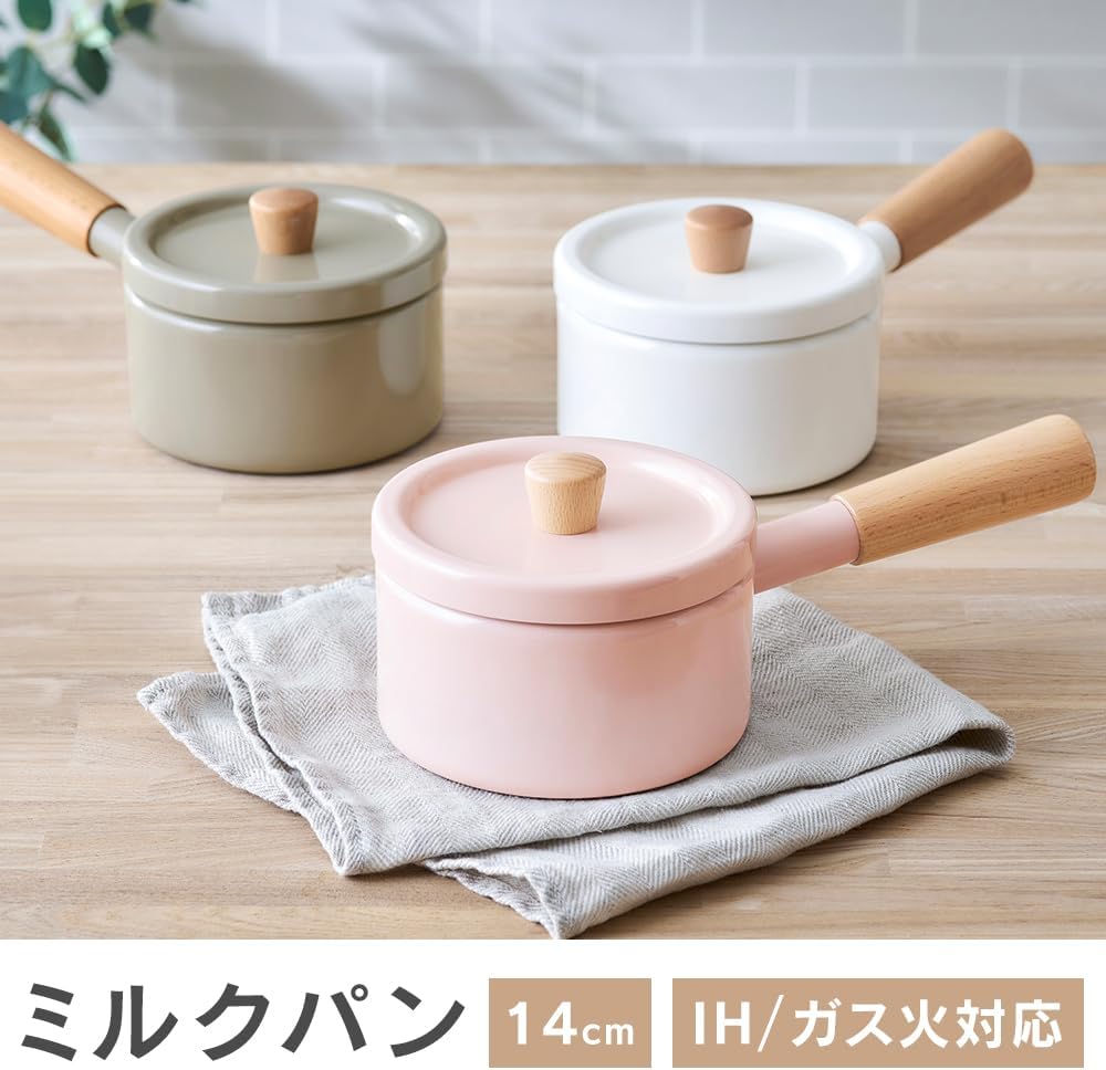 MLKP-14 Hot Pot, Double-Handed Pot, Milk Pan, 5.5 inches (14 cm), Non-Stick Ingredients, Stain Removal, Comfortable Ceramic Coating that Continues to Use "Run" in Use, Light Pink