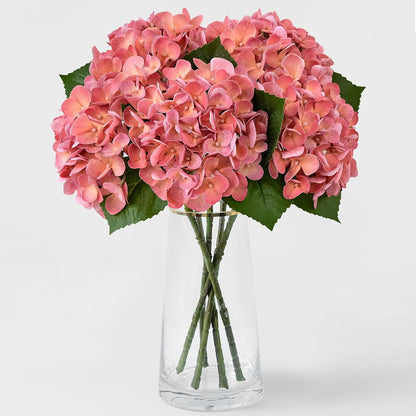 5PCS Hydrangea Artificial Flowers Fake Hydrangea Latex, Coral Peach