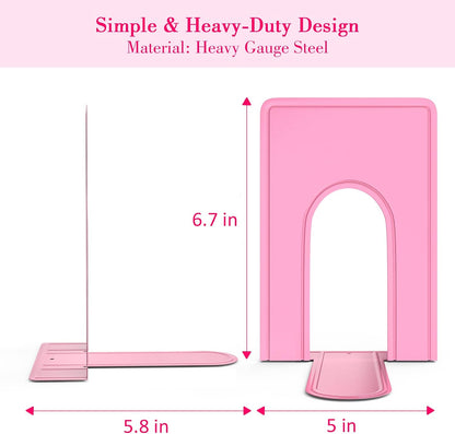 Bookends, Book End Supports Heavy Duty Metal Bookend Support, Book Ends Supports for Shelves Decor Home Office School (2 Pairs/4 Pieces, Pink)