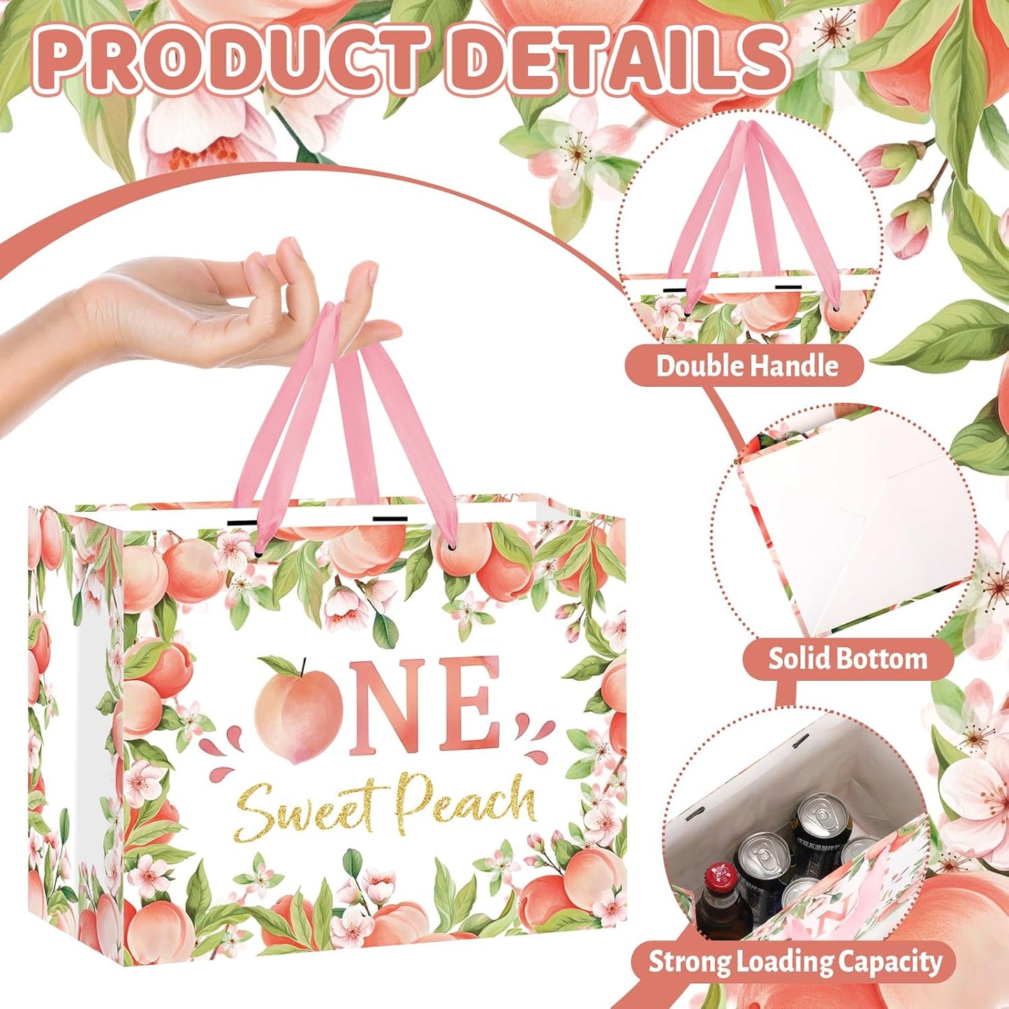 Peach 1st Birthday Party Supplies Large Peach Sweet One Gift Bag with Wrapping Paper and Card First Birthday Decorations Wrapping Paper Bag for Baby Girl Baby Shower Gender Reveal Party Supplies