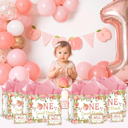 Peach 1st Birthday Party Supplies Large Peach Sweet One Gift Bag with Wrapping Paper and Card First Birthday Decorations Wrapping Paper Bag for Baby Girl Baby Shower Gender Reveal Party Supplies