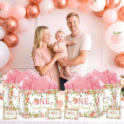 Peach 1st Birthday Party Supplies Large Peach Sweet One Gift Bag with Wrapping Paper and Card First Birthday Decorations Wrapping Paper Bag for Baby Girl Baby Shower Gender Reveal Party Supplies
