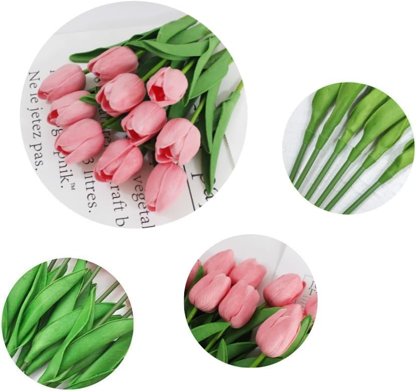 Artificial Tulips 10Pcs Real Touch PU Tulip Fake Flowers Pink
