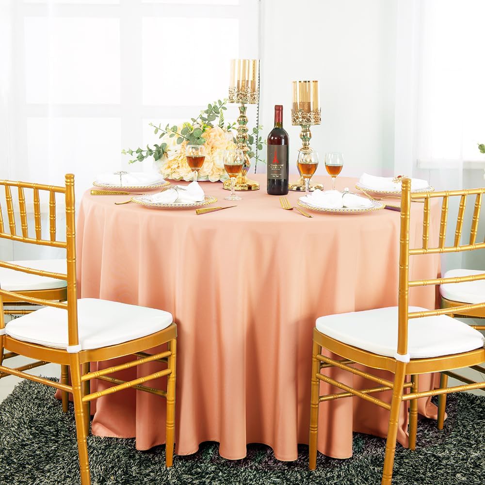 Wholesale (200 GSM) 90" Round Seamless Polyester Tablecloths Table Cover Linens for Restaurant Kitchen Dining Wedding Party Banquet Events - Peach/Apricot