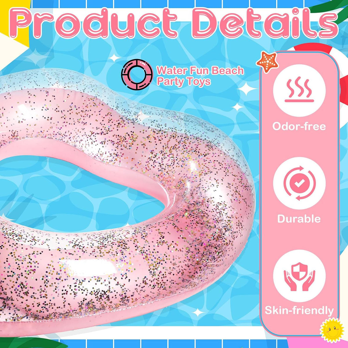 Heart Pool Float 47.3 x 39.4 Inch Inflatable Swim Rings Heart Shaped Bachelorette Pool Rings Glitter Swimming Pool Float Tube Summer Water Fun Beach Party Toys for Adults
