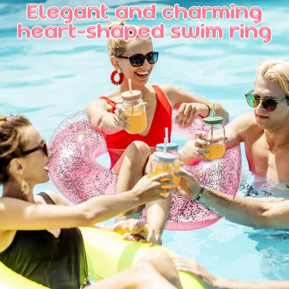 Heart Pool Float 47.3 x 39.4 Inch Inflatable Swim Rings Heart Shaped Bachelorette Pool Rings Glitter Swimming Pool Float Tube Summer Water Fun Beach Party Toys for Adults