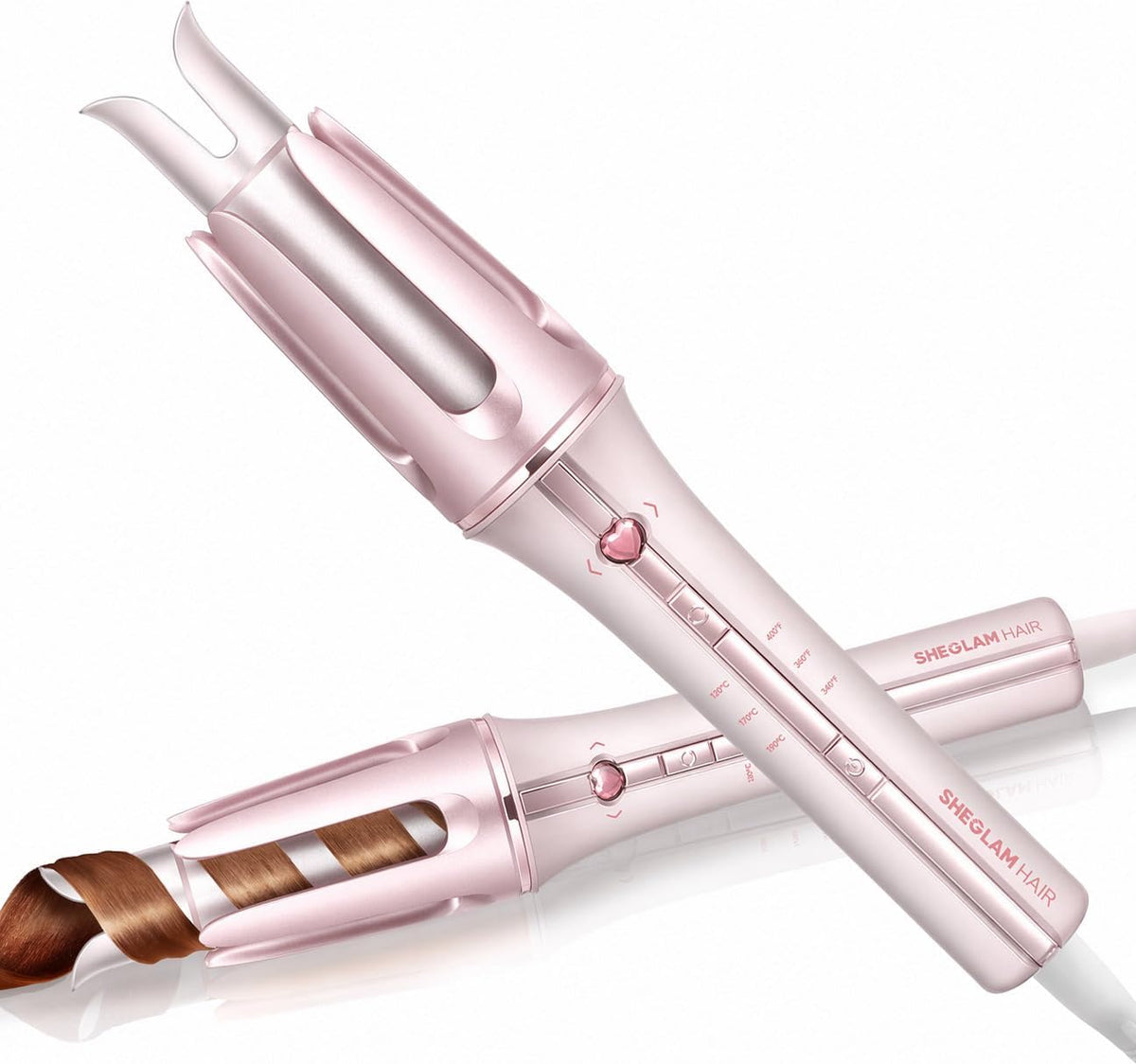 Pink Curling Iron Automatic Gift for Woman (Pink, 1.25 inch) Cupid's Charm One-Touch Instant Curler