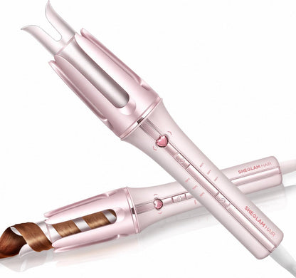 Pink Curling Iron Automatic Gift for Woman (Pink, 1.25 inch) Cupid's Charm One-Touch Instant Curler