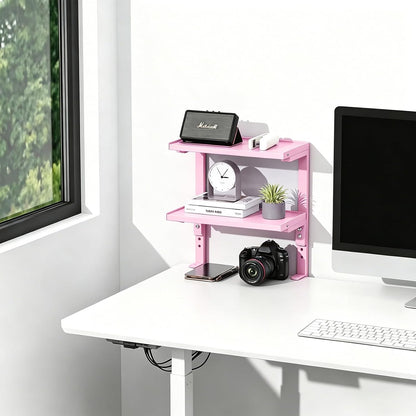 Clamp on Desk Shelf, 2 Tier Office Desk Shelves Organizer, Wood Desktop Supplies Storage Rack, Desk Organizers and Accessories (Pink)