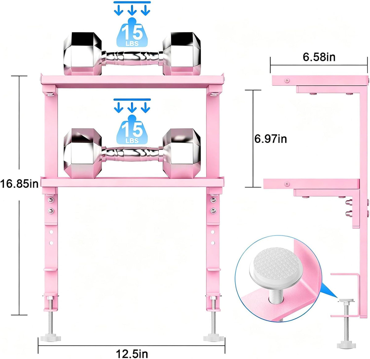 Clamp on Desk Shelf, 2 Tier Office Desk Shelves Organizer, Wood Desktop Supplies Storage Rack, Desk Organizers and Accessories (Pink)