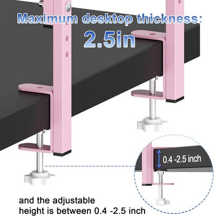 Clamp on Desk Shelf, 2 Tier Office Desk Shelves Organizer, Wood Desktop Supplies Storage Rack, Desk Organizers and Accessories (Pink)