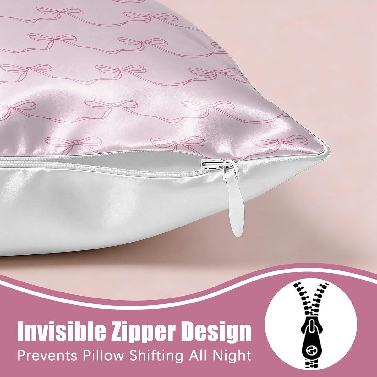 2 Pack Satin Pillowcase, Smooth Silk Pillowcase with Hidden