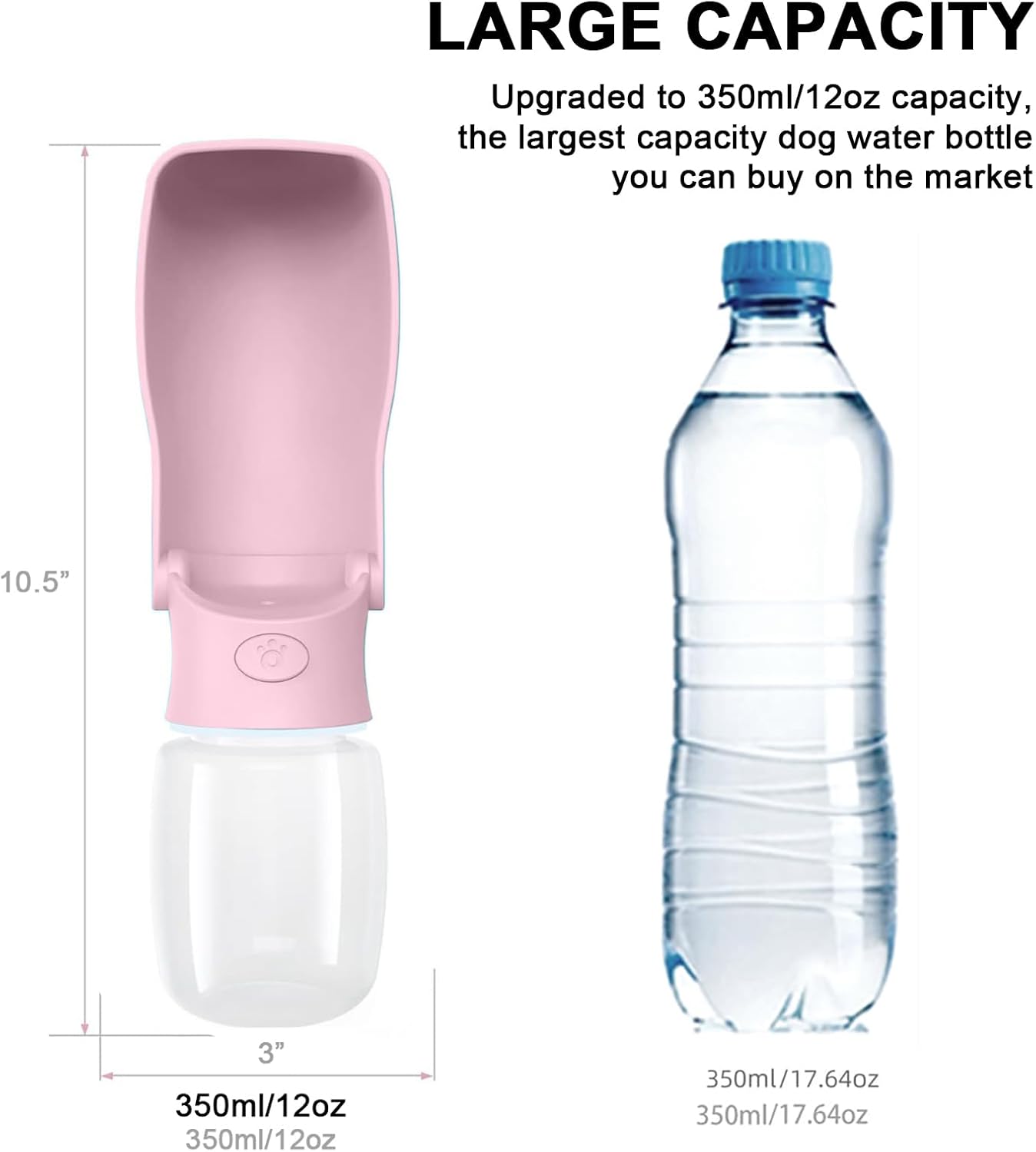 Portable Dog Water Bottle for Walking – 19oz / 12oz Foldable Pet Water Dispenser for Puppies, Medium & Large Dogs – Leak Proof Travel Water Bowl for Small Animals Dog Accessories(12OZ Pink)