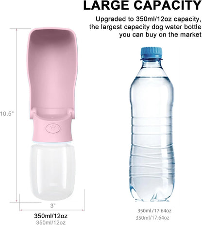 Portable Dog Water Bottle for Walking – 19oz / 12oz Foldable Pet Water Dispenser for Puppies, Medium & Large Dogs – Leak Proof Travel Water Bowl for Small Animals Dog Accessories(12OZ Pink)