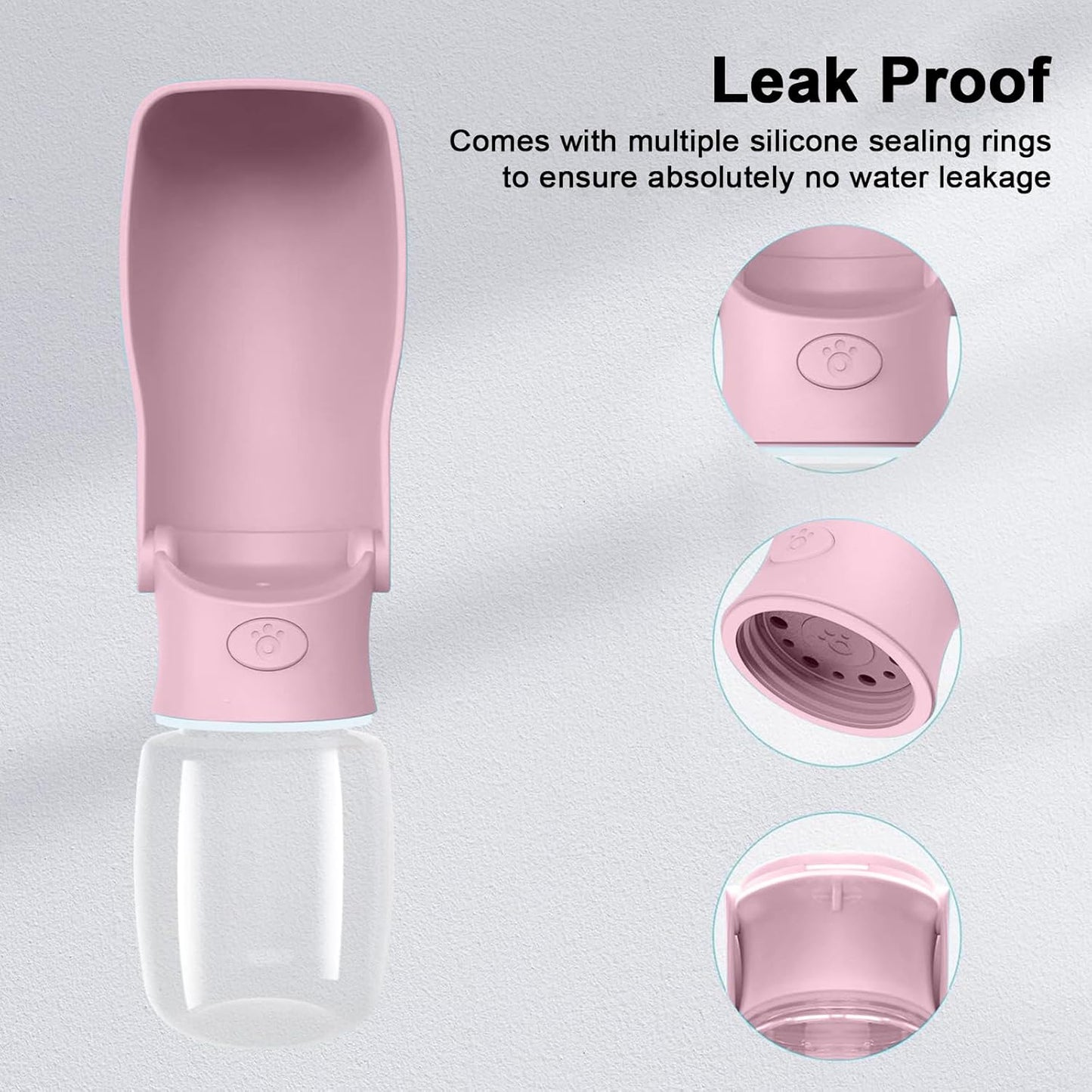Portable Dog Water Bottle for Walking – 19oz / 12oz Foldable Pet Water Dispenser for Puppies, Medium & Large Dogs – Leak Proof Travel Water Bowl for Small Animals Dog Accessories(12OZ Pink)