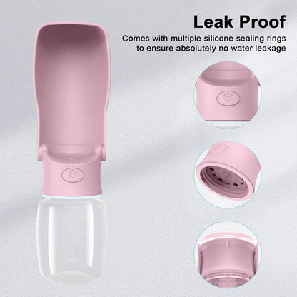 Portable Dog Water Bottle for Walking – 19oz / 12oz Foldable Pet Water Dispenser for Puppies, Medium & Large Dogs – Leak Proof Travel Water Bowl for Small Animals Dog Accessories(12OZ Pink)