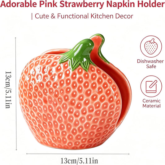 Ceramic Strawberry Napkin Holder, Pink
