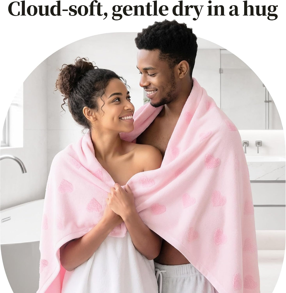 Pink Bath Towels 4-Pack, 100% Soft Cotton 26.5" x 54.5" Quick Dry Absorbent Thick Towels with Jacquard Heart Design