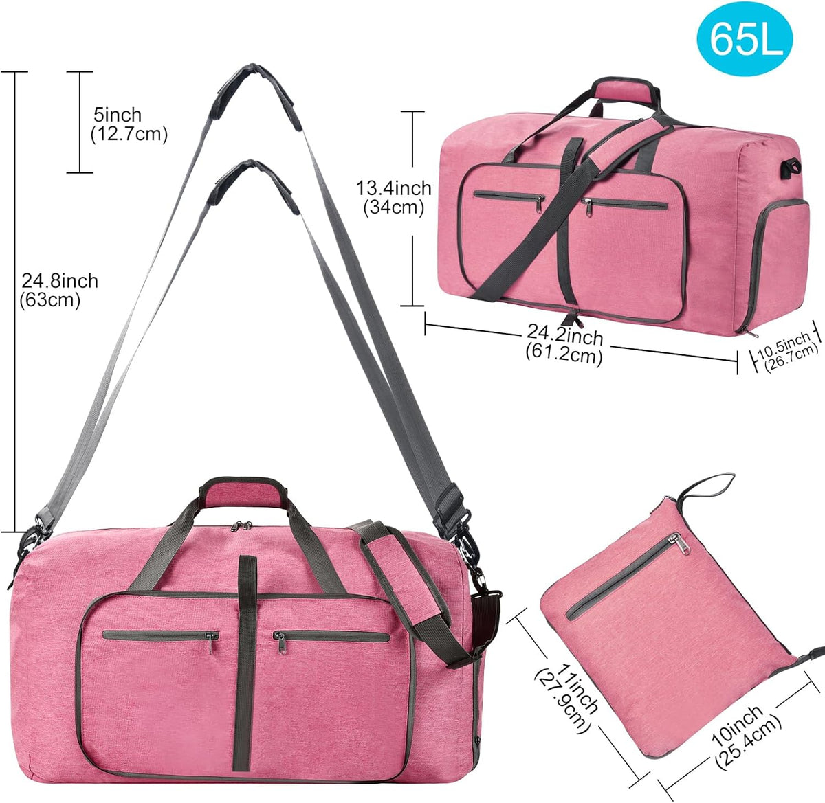 Foldable Duffle Bag for Travel Weekend Overnight Gym Camping