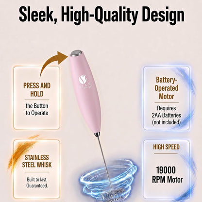 Milk Frother Handheld - Coffee Mixer Wand with Stand - Pink