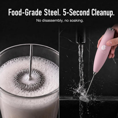 Milk Frother Handheld - Coffee Mixer Wand with Stand - Pink