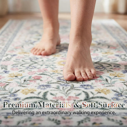 Boho Flower Kitchen Rugs Set of 2, Stain Resistant Non Slip Kitchen Mats for Floor, Washable Kitchen Runner Rugs Carpets for Hallways Entryway Laundry Room (24"x36"+24"x71",Pink