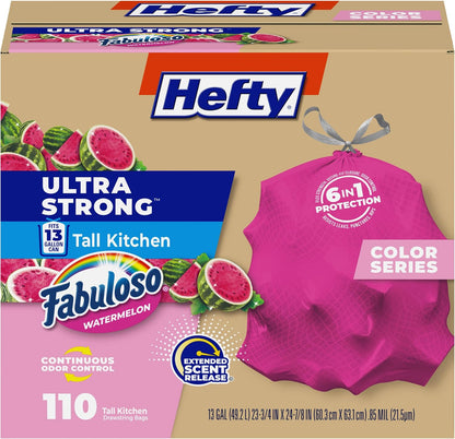 Ultra Strong 13 Gal Pink Kitchen Trash Bags, Watermelon Scent, 110ct