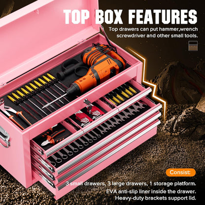 8 Drawer Rolling Tool Chest with Wheels, Pink