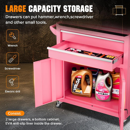 8 Drawer Rolling Tool Chest with Wheels, Pink