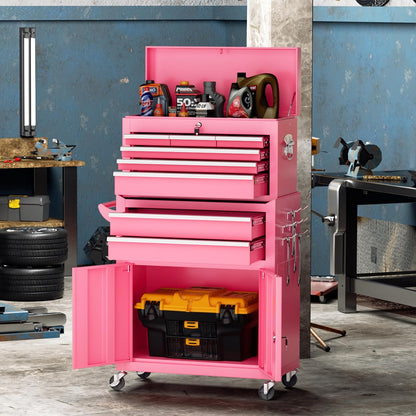 8 Drawer Rolling Tool Chest with Wheels, Pink