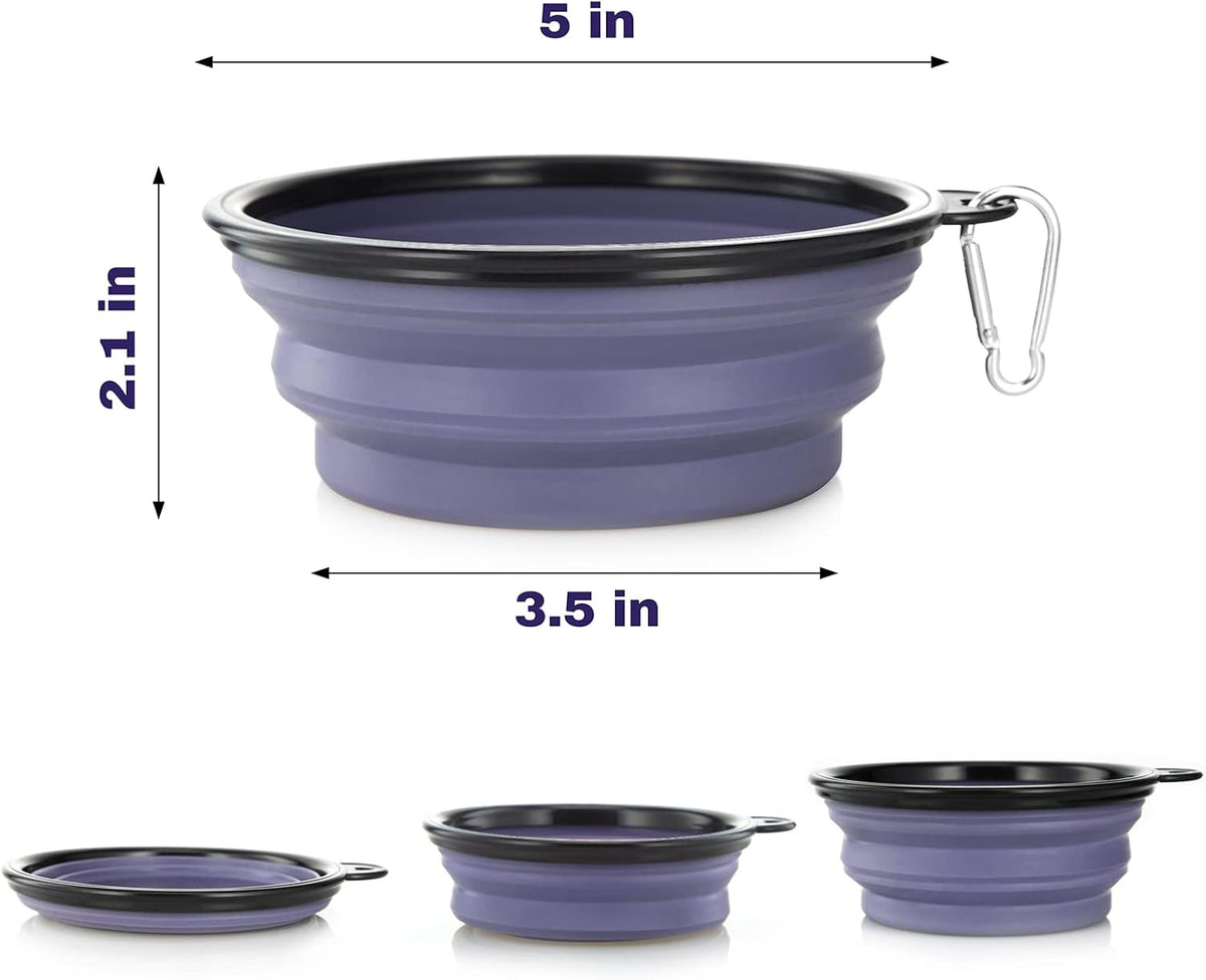Dog Bowl Pet Collapsible Bowls, 2 Pack Collapsible Dog Water Bowls for Cats Dogs, Portable Pet Feeding Watering Dish for Walking Parking Traveling with 2 Carabiners (Small, Purple+Fairy Pink)