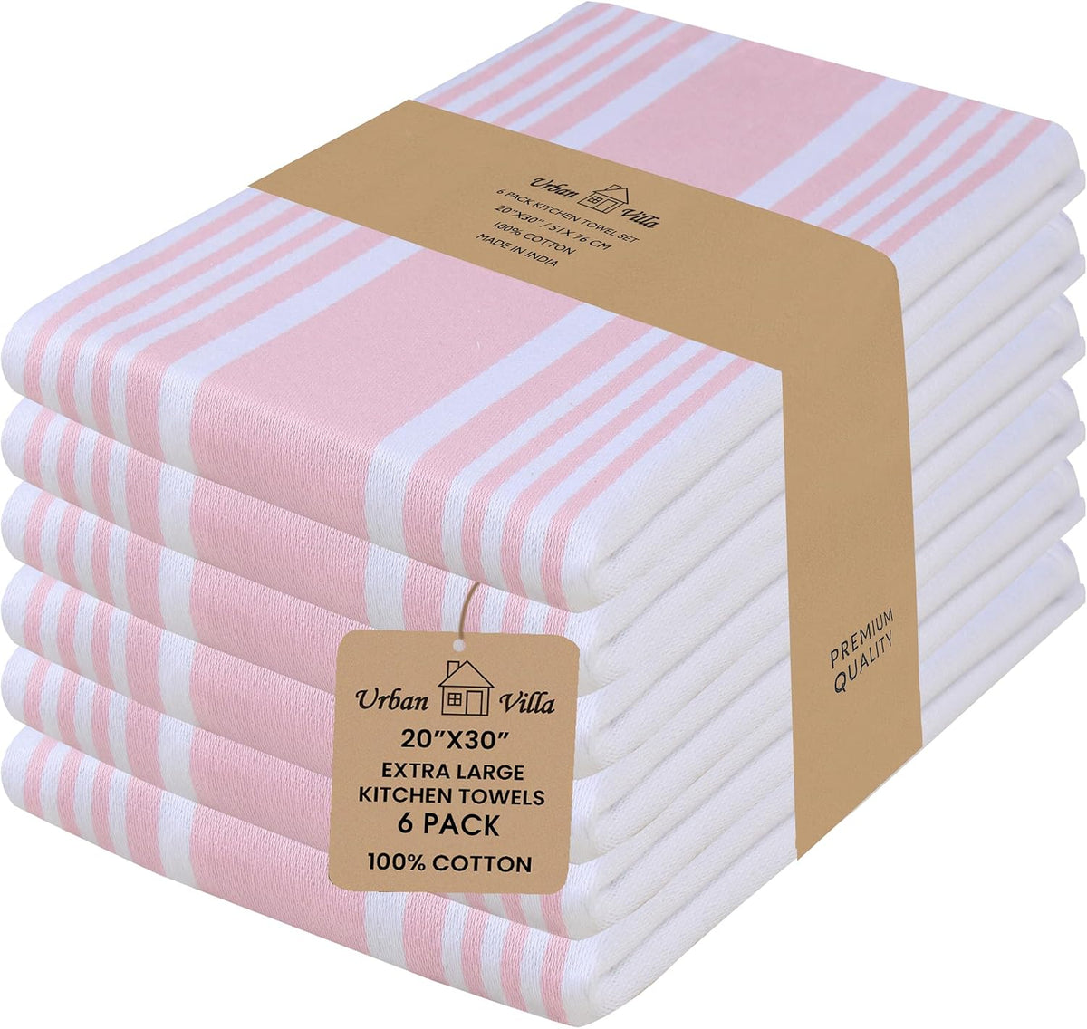 Urban Villa Kitchen Towels Cotton Dish Towels 20”x30” (Set of 6) Baby Pink