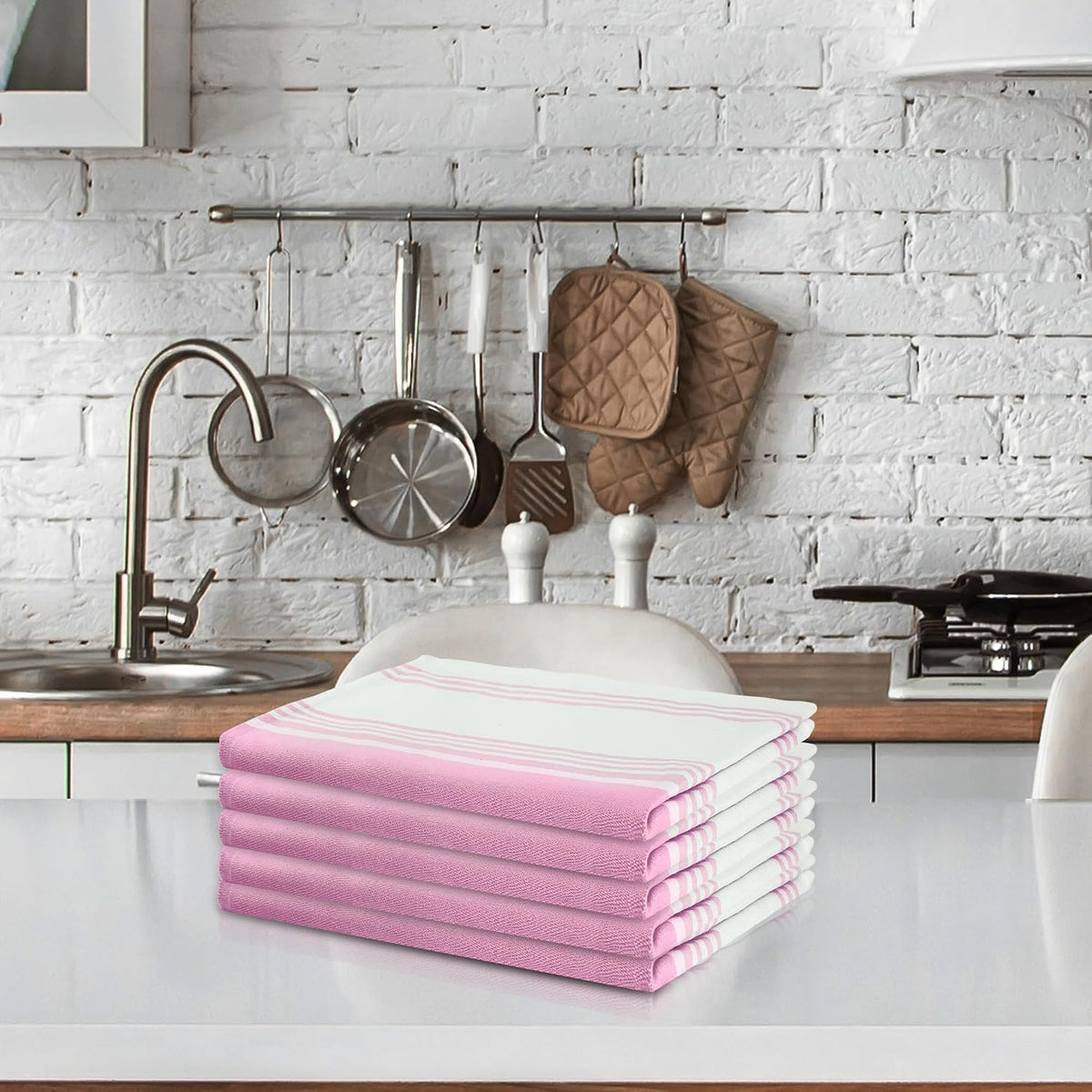 Urban Villa Kitchen Towels Cotton Dish Towels 20”x30” (Set of 6) Baby Pink