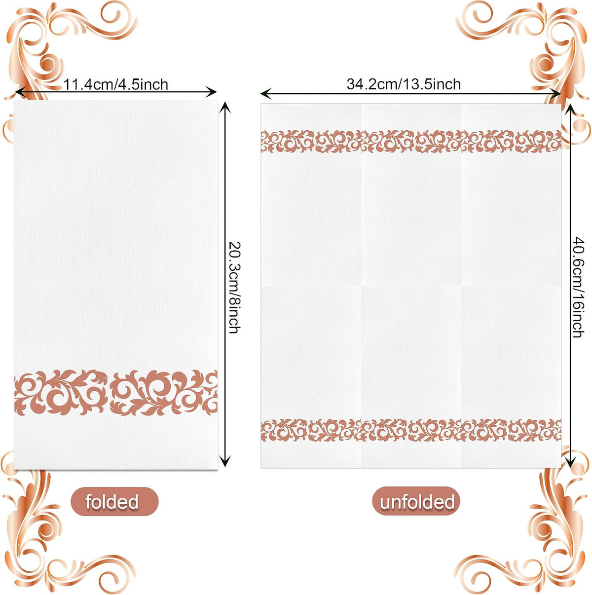 80 Count Rose Gold Guest Towels, 8 x 4.5 Inch Linen-Like Dinner Napkins Set