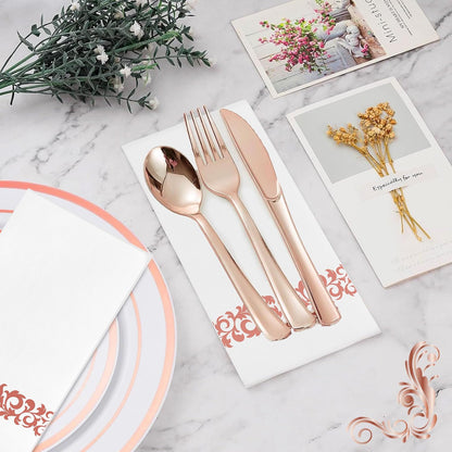 80 Count Rose Gold Guest Towels, 8 x 4.5 Inch Linen-Like Dinner Napkins Set