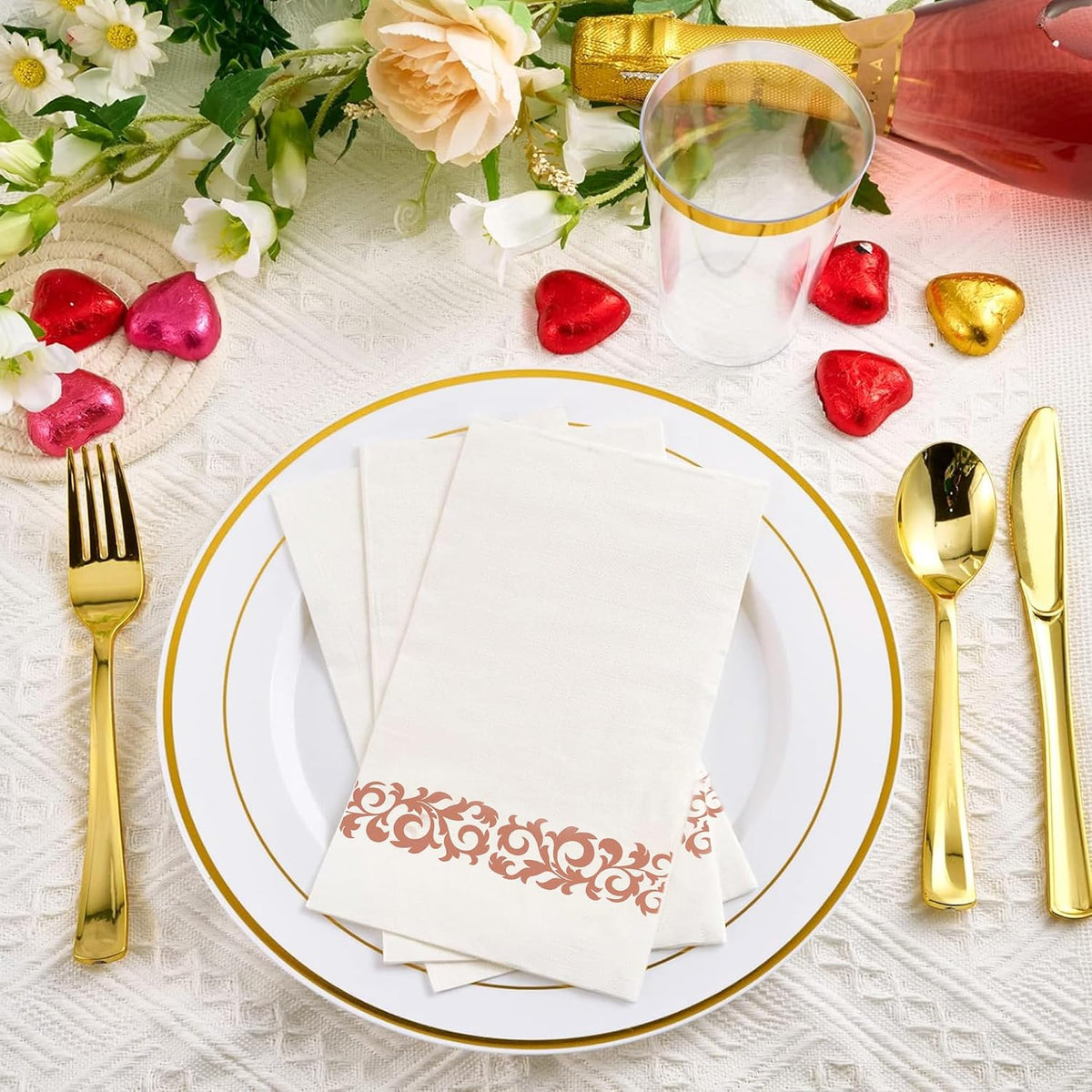 80 Count Rose Gold Guest Towels, 8 x 4.5 Inch Linen-Like Dinner Napkins Set