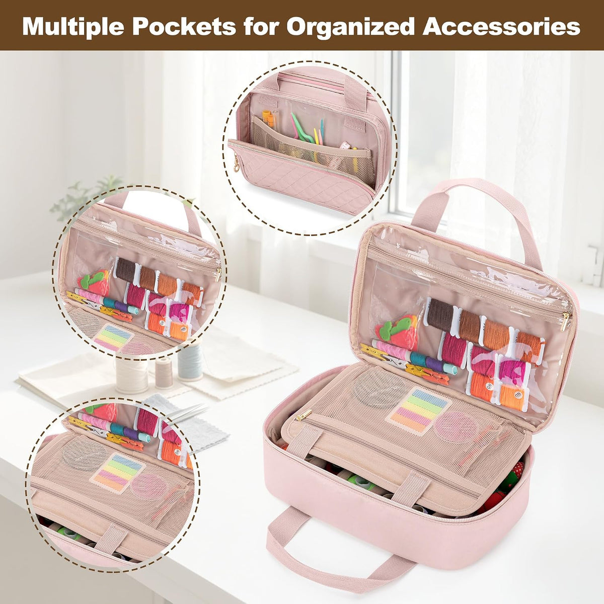 Puffer Sewing Organizer Bag, Sewing Supplies Organizer, Pink