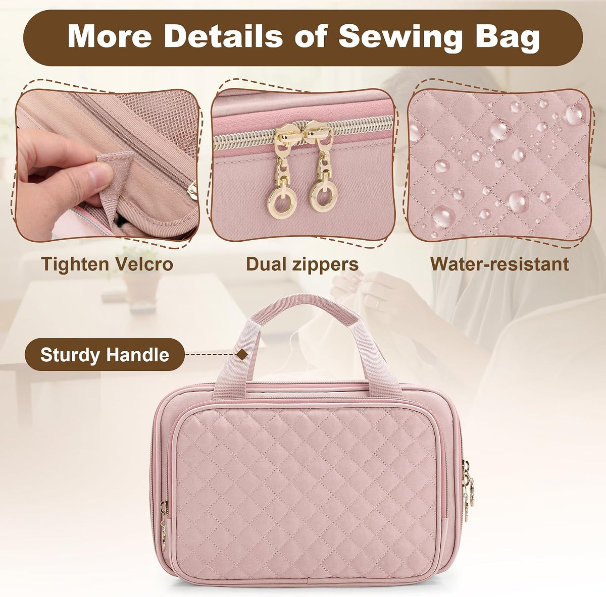Puffer Sewing Organizer Bag, Sewing Supplies Organizer, Pink