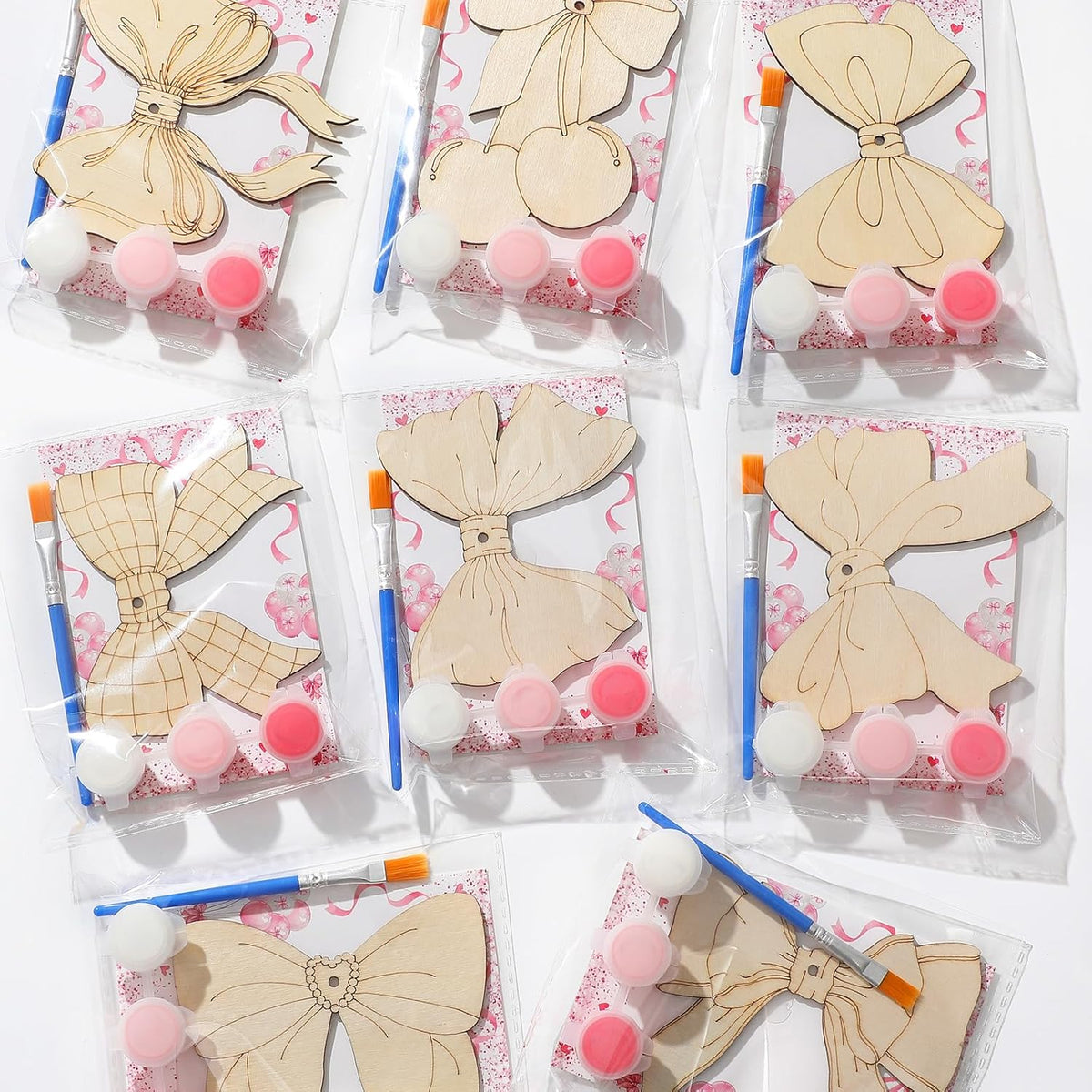 24 Pcs Pink Bow Party Favors Wooden Paint Craft Kits