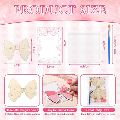 24 Pcs Pink Bow Party Favors Wooden Paint Craft Kits