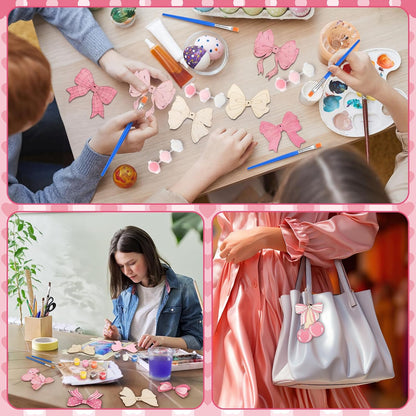 24 Pcs Pink Bow Party Favors Wooden Paint Craft Kits