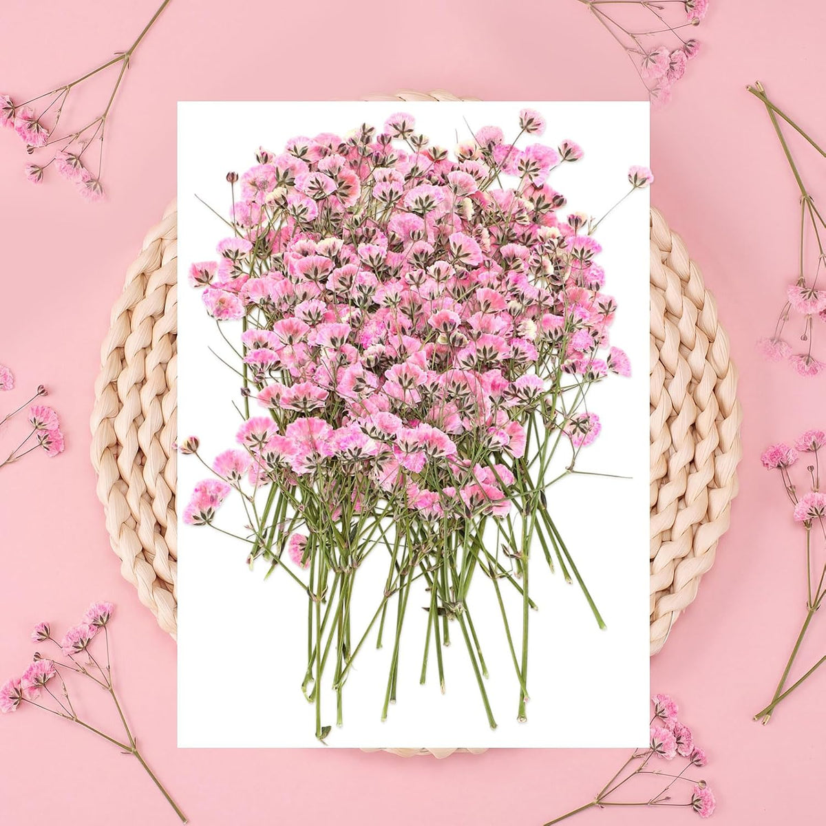 100 Pcs Dried Baby Breath Flowers Bulk Real Pressed,Pink