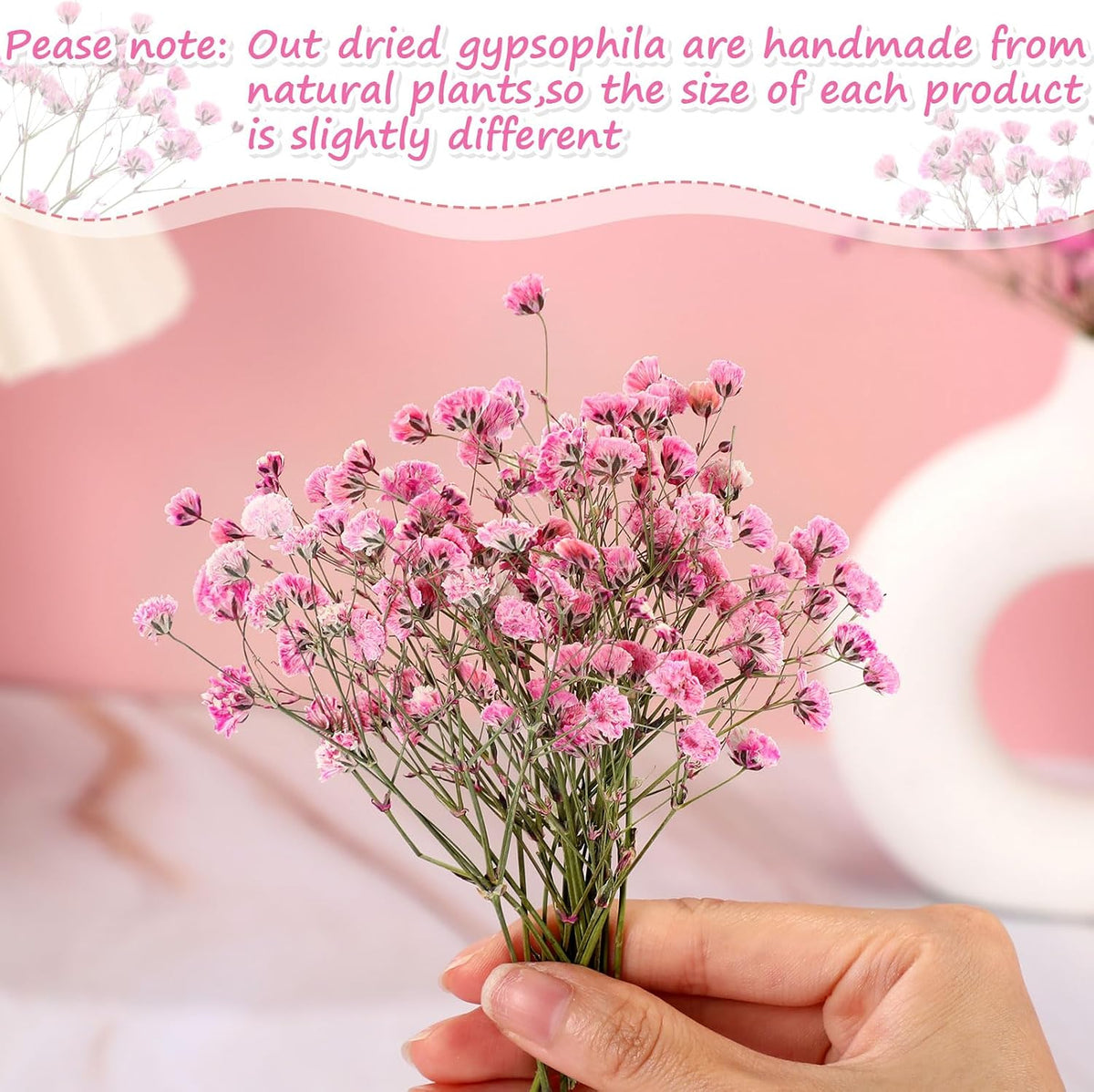 100 Pcs Dried Baby Breath Flowers Bulk Real Pressed,Pink