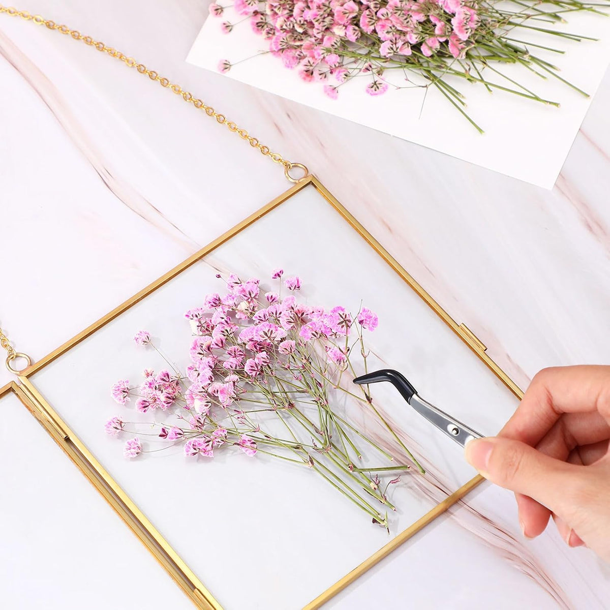 100 Pcs Dried Baby Breath Flowers Bulk Real Pressed,Pink
