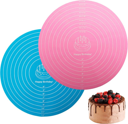 2 Pcs Non Stick Silicone Baking Mat Set with Measurements, Reusable Heat Resistant Dough Rolling Mat for Cake, Cookie, Bread Making - Blue & Pink (12x12 Inch)