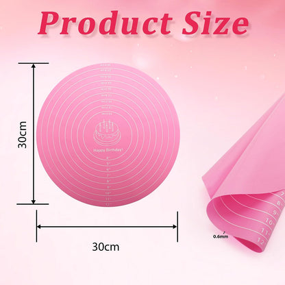 2 Pcs Non Stick Silicone Baking Mat Set with Measurements, Reusable Heat Resistant Dough Rolling Mat for Cake, Cookie, Bread Making - Blue & Pink (12x12 Inch)